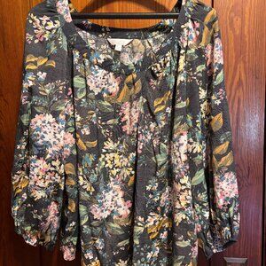LC Lauren Conrad Watercolor Floral Peasant Pullover Top Size XL
